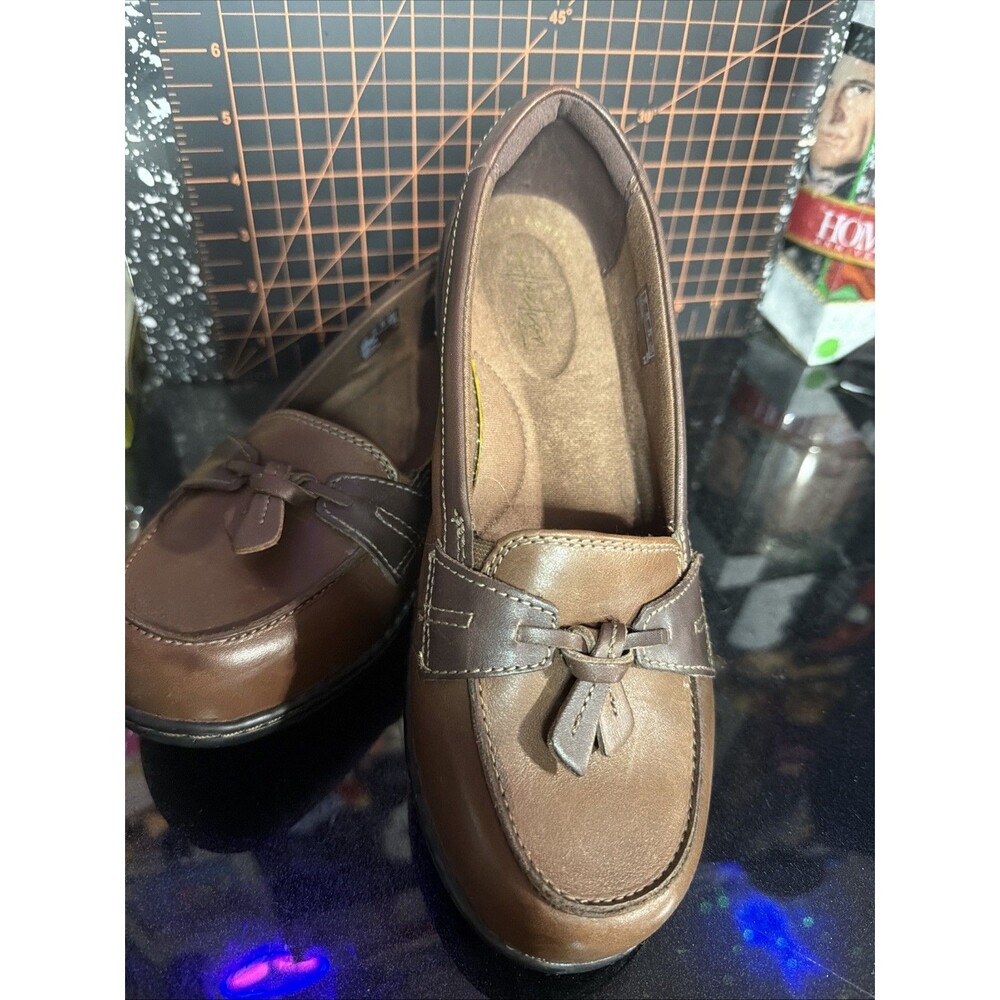 Clarks Ashland Bubble Brown Leather Tassel Loafers Womens 7.5 XW Comfort Shoes
